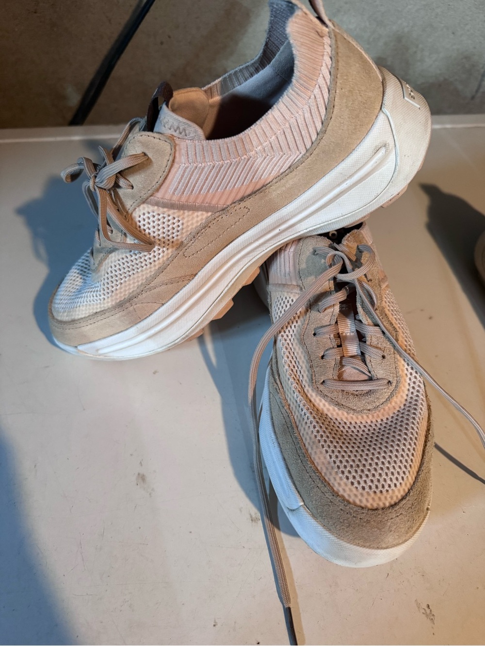 Sorel Women's Beige and White Knit Slip-On Sneakers